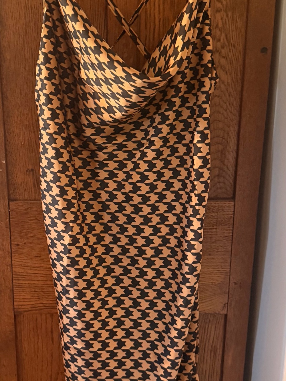 Timing Black and Tan Houndstooth Slip Dress